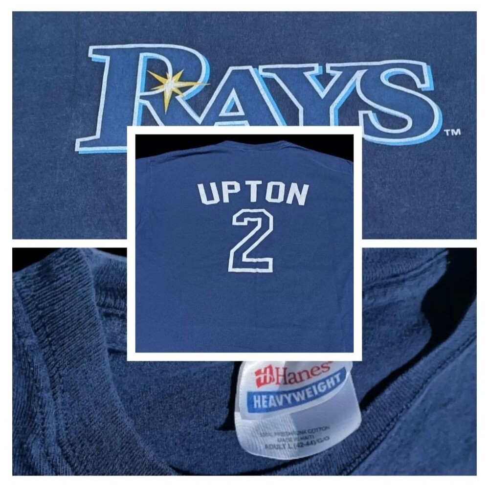 Vintage Upton Tampa Bay Rays Hanes Heavyweight Blue Shirt T-Shirt  Mens L
